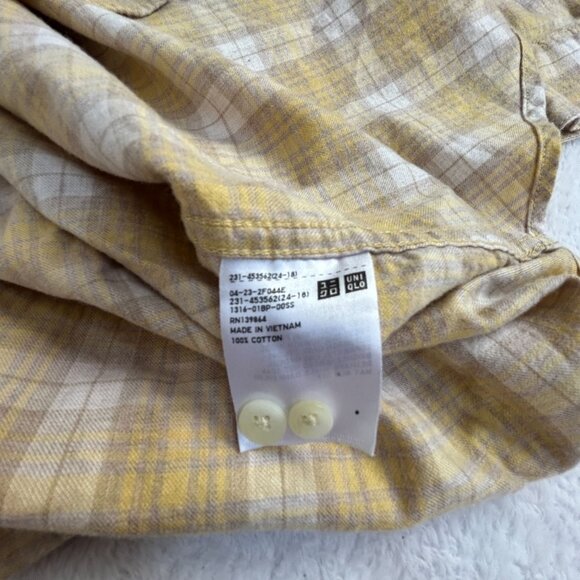 Uniqlo Womens Yellow & White Plaid Long Sleeve Button-Down Shirt Large Cotton - Picture 4 of 9
